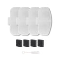 Vier witte filterpads en vier zwarte schuimfilters met reinigingsborstel voor de SmartPaw HydroBuddy drinkfontein