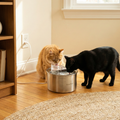 Rode en zwarte kat drinken samen uit de roestvrijstalen HydroBuddy drinkfontein van SmartPaw