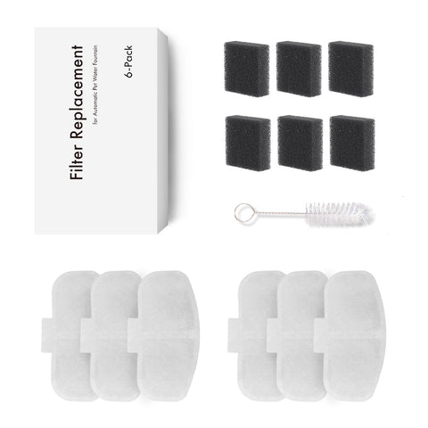 Filtervervangset van 6 stuks met witte pads, zwarte schuimfilters en borstel voor de SmartPaw HydroBuddy drinkfontein