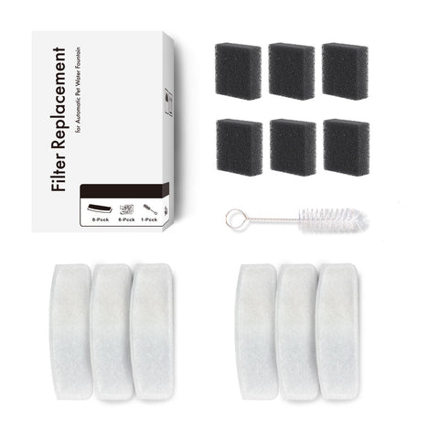 Filtervervangset met witte pads, zwarte schuimfilters en reinigingsborstel voor de SmartPaw FlowMate drinkfontein