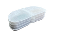 Stapel witte ovale filterpads voor de SmartPaw AquaPaw drinkfontein op een witte achtergrond